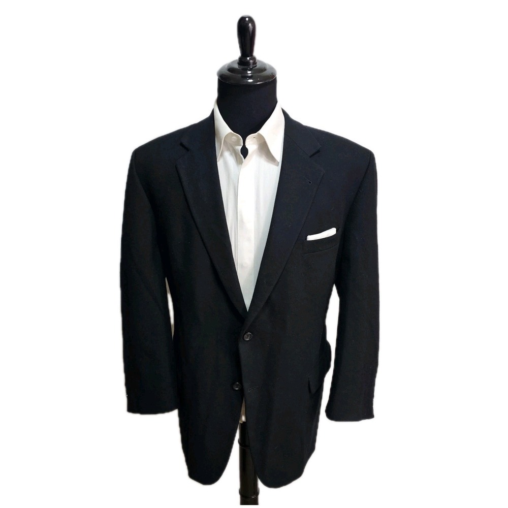 Pronto Uomo Sport Coat Men's 48R 100% Cashmere Flannel Black Blazer Jacket - Picture 2 of 13